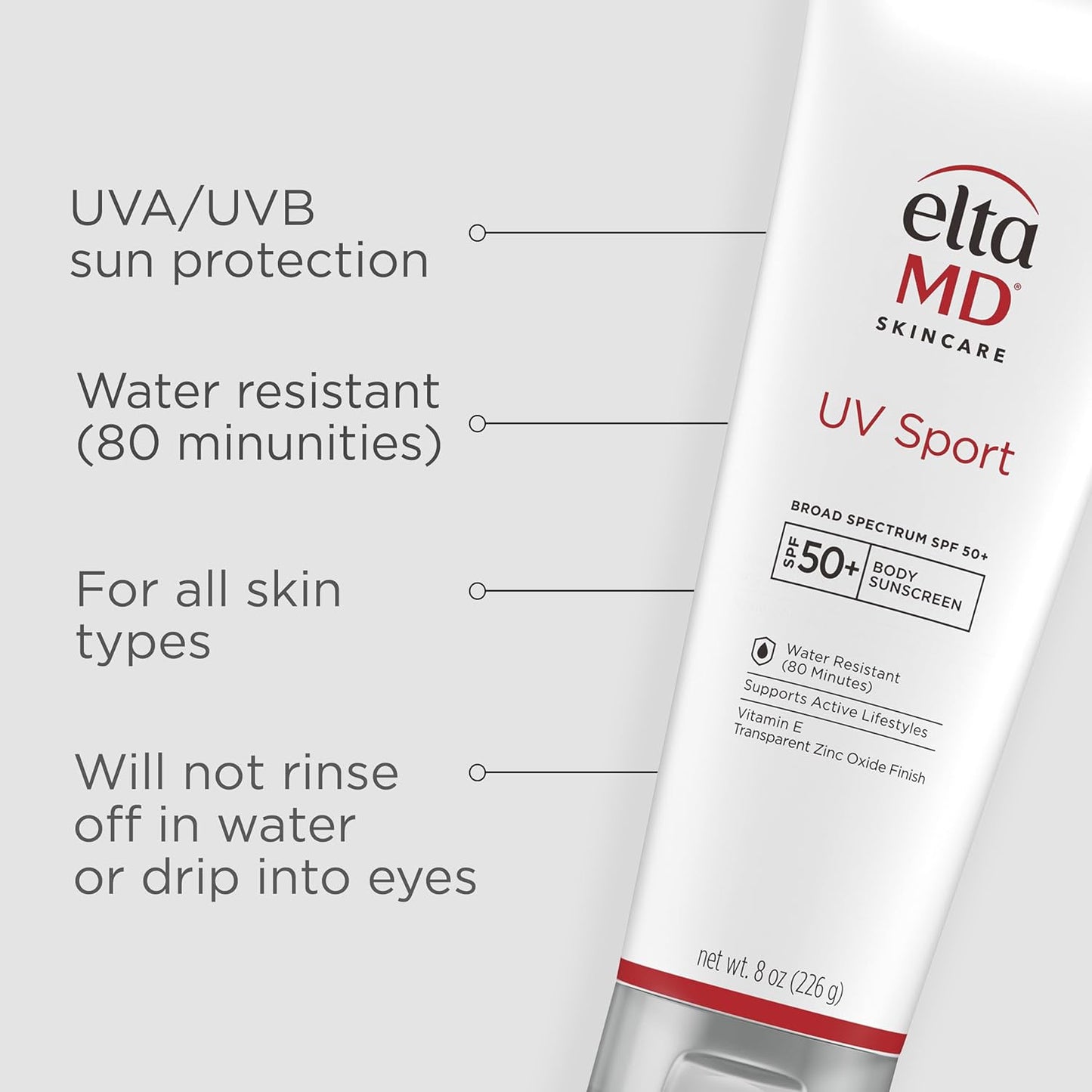 UV Sport Body Sunscreen, SPF 50 Sport Sunscreen Lotion, Sweat Resistant and Water Resistant up to 80 Minutes, Formulated with Zinc Oxide, Oil Free, Full Body Sunscreen