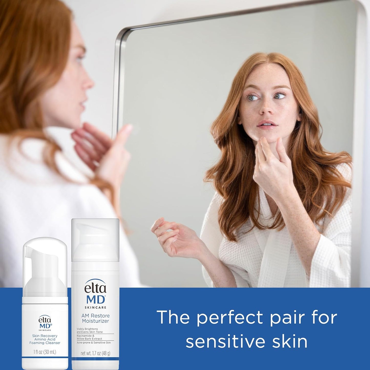 AM Restore Face Moisturizer and Skin Recovery Amino Acid Foaming Facial Cleanser Set, for Acne-Prone and Sensitive Skin, 1.7 Fl Oz Moisturizer and 1 Fl Oz Face Cleanser