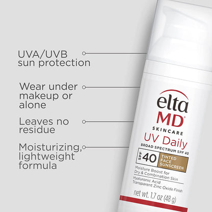 UV Daily SPF 40 Tinted Face Sunscreen Moisturizer, Tinted Moisturizer for Face with SPF, Great for Dry, Combination, and Normal Skin
