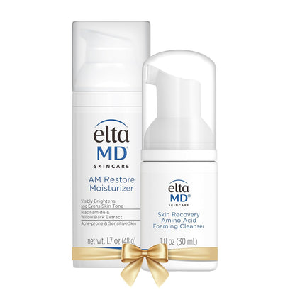 AM Restore Face Moisturizer and Skin Recovery Amino Acid Foaming Facial Cleanser Set, for Acne-Prone and Sensitive Skin, 1.7 Fl Oz Moisturizer and 1 Fl Oz Face Cleanser