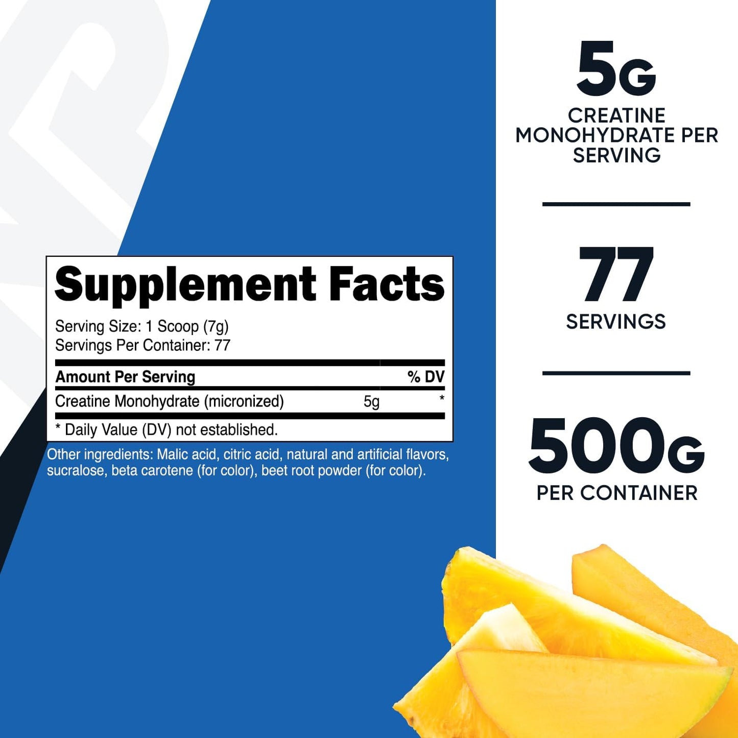 Creatine Monohydrate Powder (Pineapple Mango, 500 Gram) - Micronized Creatine Supplement - Vegan, Non-Gmo, Gluten Free