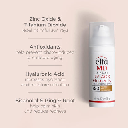UV AOX Elements Tinted Mineral Face Sunscreen, SPF 50, Tinted Sunscreen for Face with Antioxidants, 1.7 Oz Pump